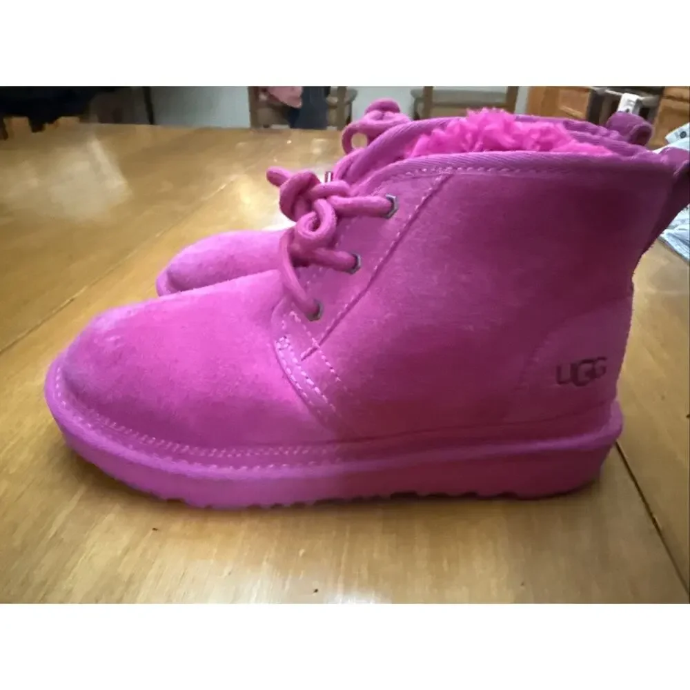 UGG Neumel II Hot Pink Suede Lace Up Big Kids Boots Youth Size 2 School Outdoor